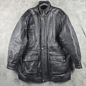 Wilsons Leather Motorcycle Jacket Mens Large Black Biker Moto Riding Heavyweight